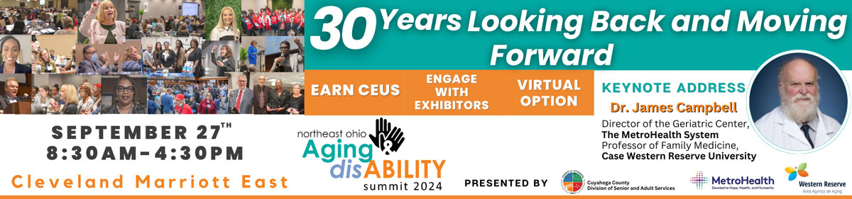 30 Years looking back and moving forward banner for Adults and Aging summit September 27th