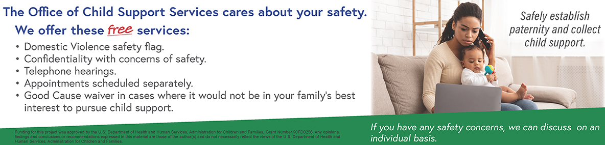 banner of woman holding a baby with safety information